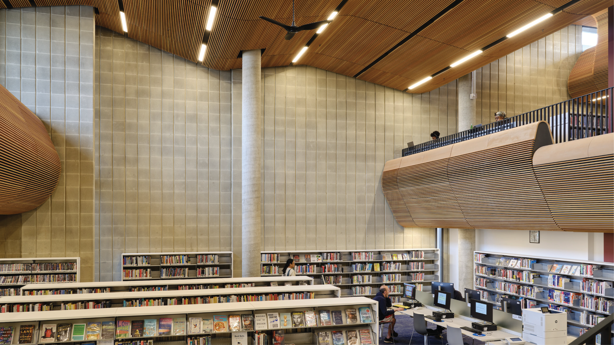 Interior of library with undulating ceiling 
