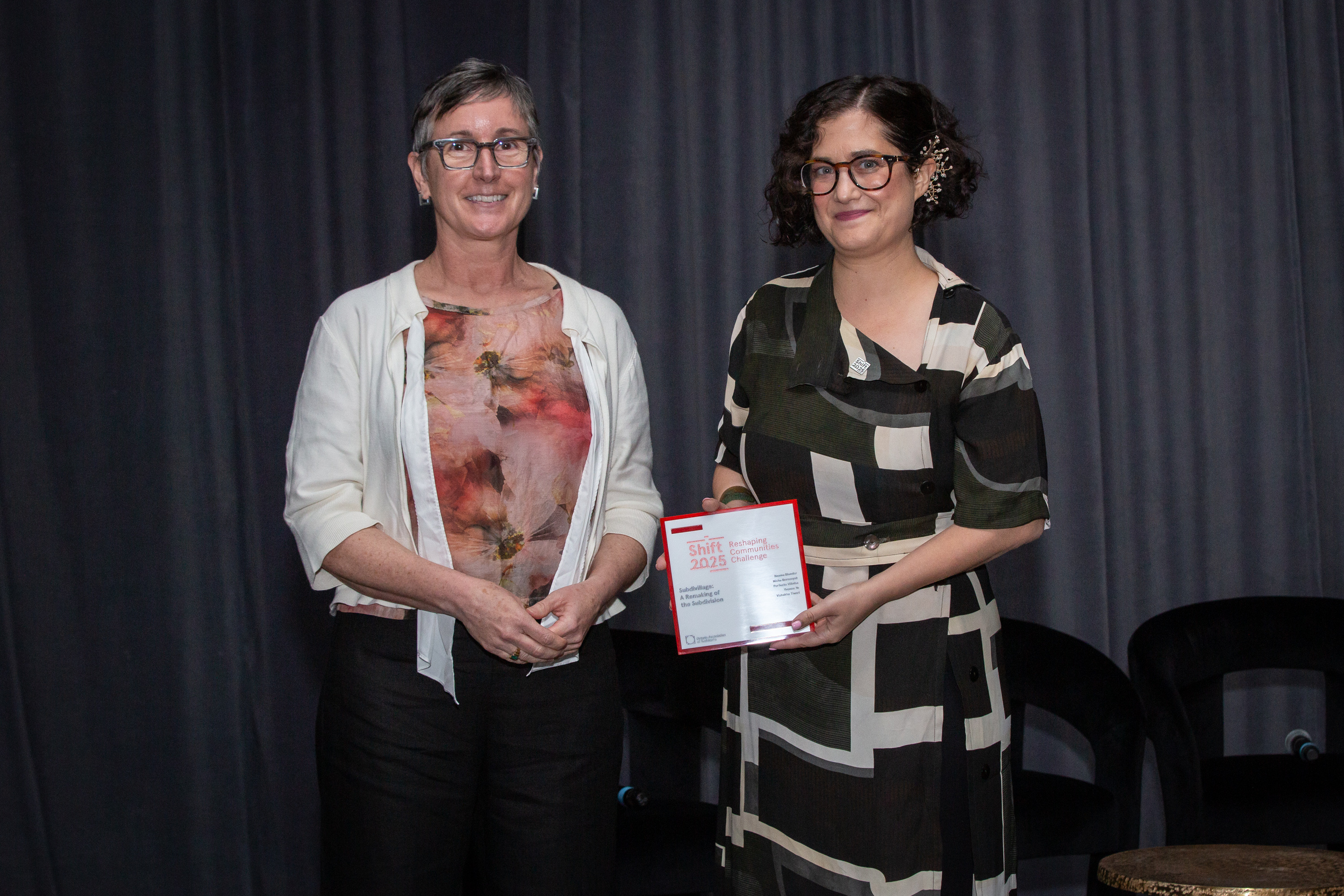 Naama Blonder accepting SHIFT award from OAA Vice President and Treasurer Lara McKendrick