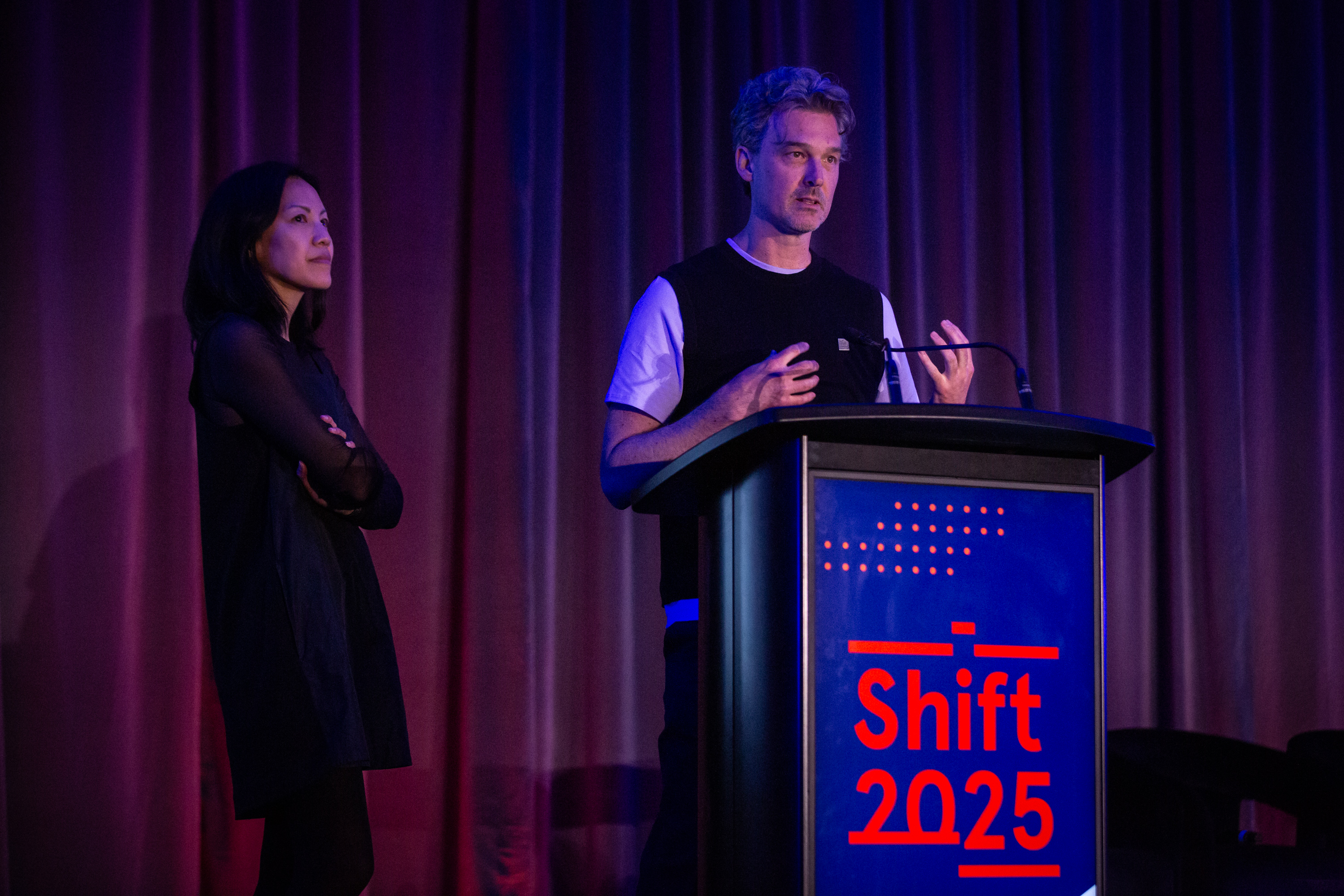 Nancy Chao and Luc Johnston presenting their SHIFT idea.