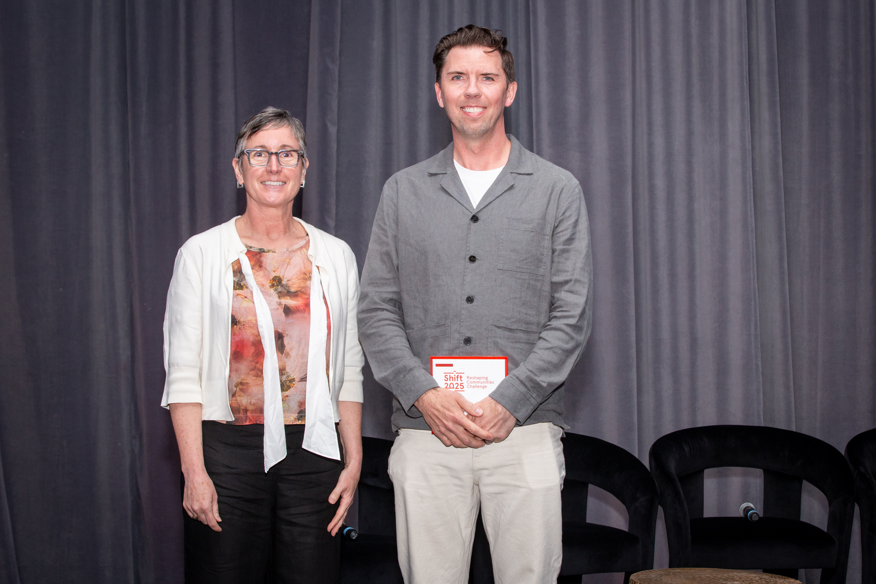 Jerry Hacker accepting SHIFT Award from OAA VP and Treasurer Lara McKendrick.