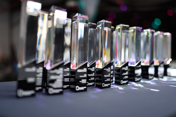 close up image of 2022 OAA Awards crystal awards