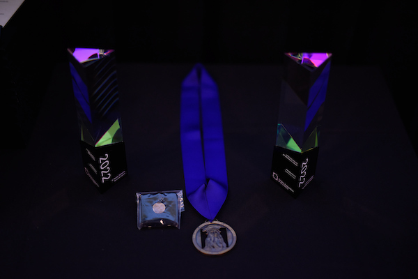 Image of OAA crystal awards and Order of da Vinci medal.