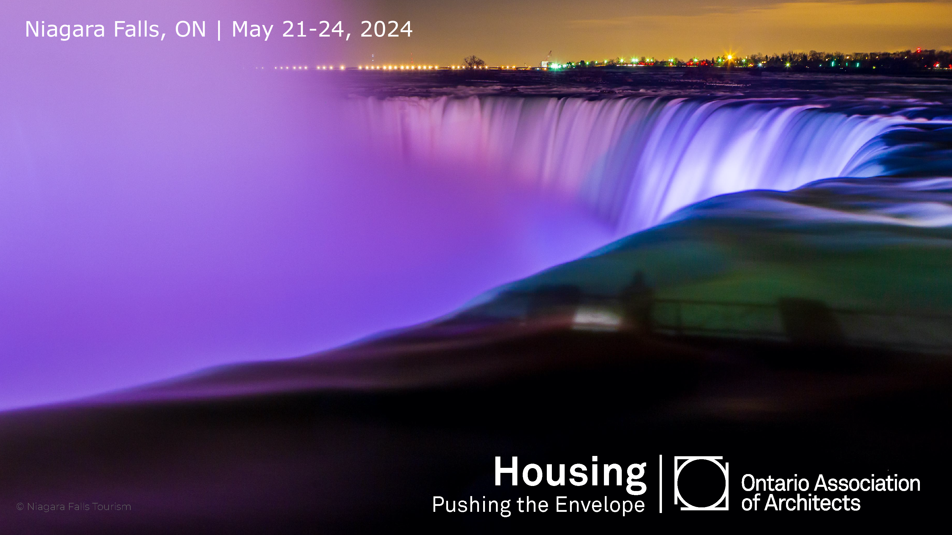 2024 Conference banner with background of Niagara falls at night