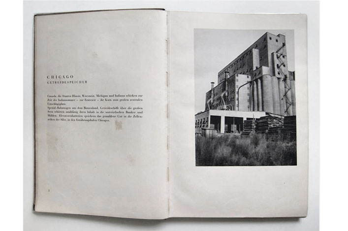 Pages of a book with grain silos