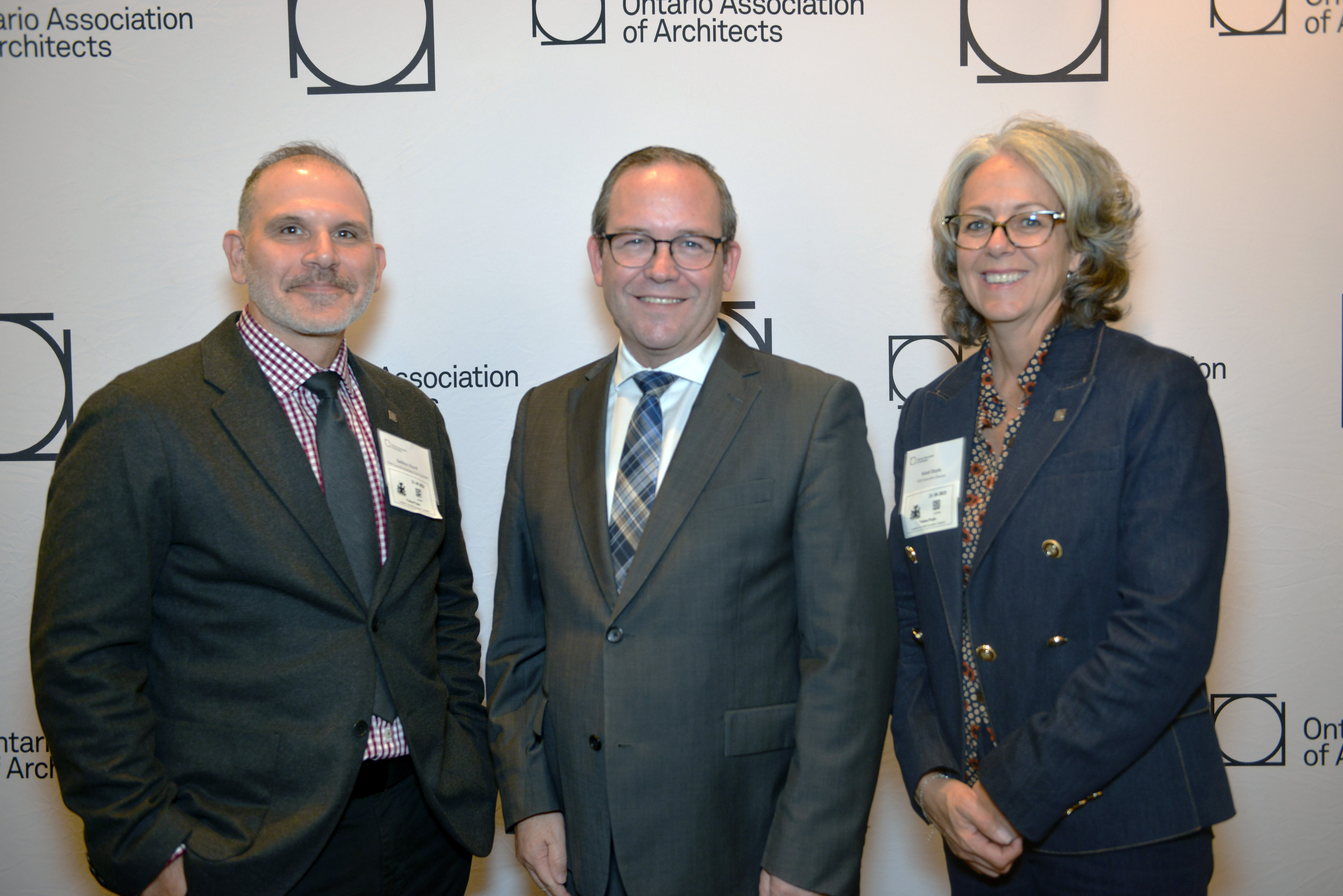 Immediate Past President Settimo Vilardi with Attorney General, Doug Downey (Barrie—Springwater—Oro-Medonte) and OAA Executive Director, Kristi Doyle