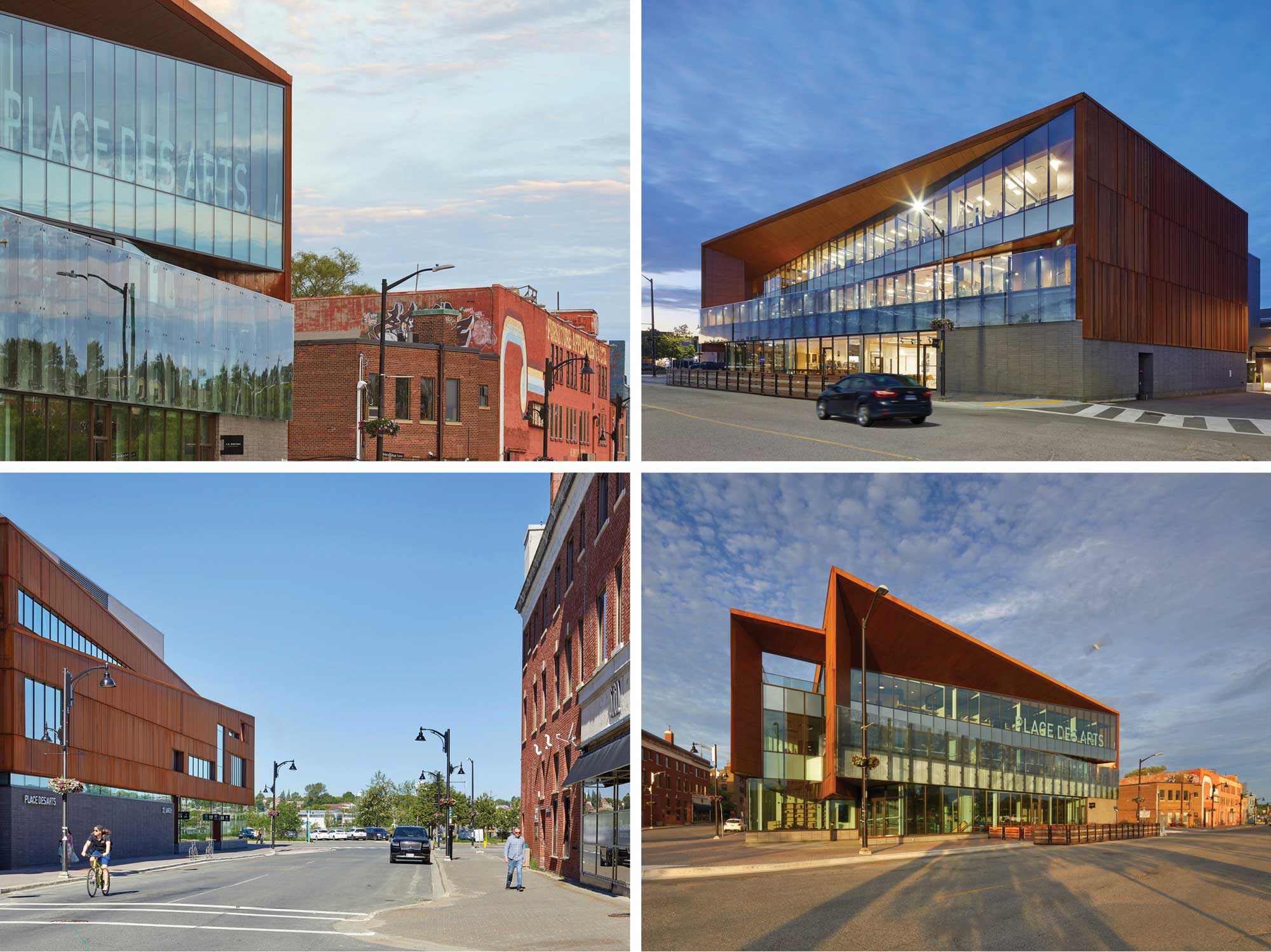Collage of 4 exterior shots of building