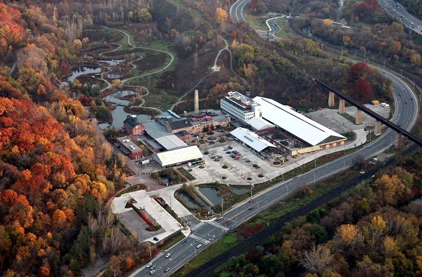 An aerial image of Evergreen Brickworks