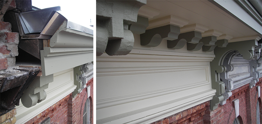 Restored section of the CASO station's exterior, which was used as a prototype to restore the rest of the building. 